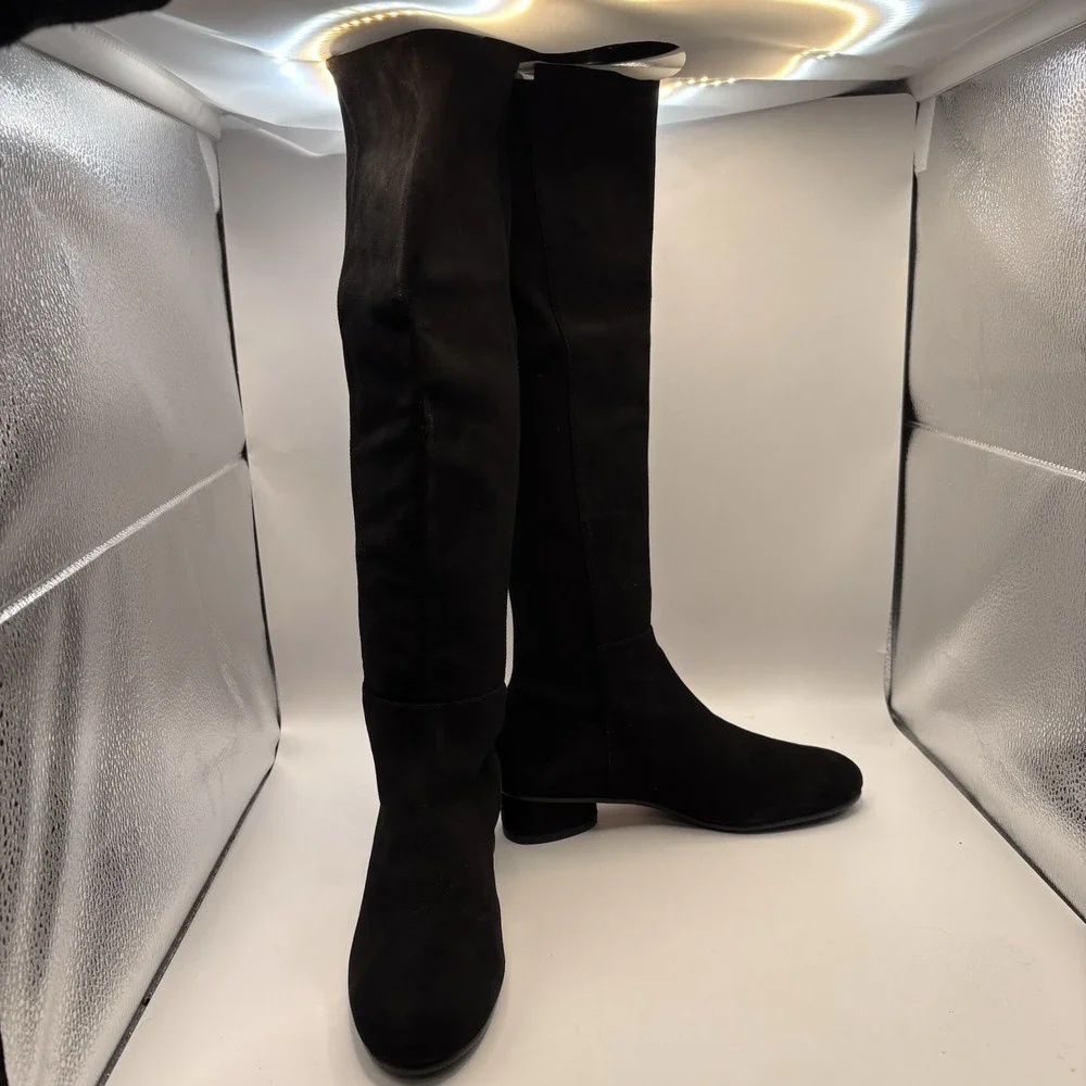 $695 Stuart Weitzman 5050 Mid Black Suede Knee Boot‎ with Elastic Back sz 6